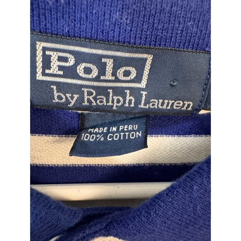 VTG Polo Ralph Lauren Mens Blue White Stripe 2XL Pony Pocket Preppy‎ Casual
